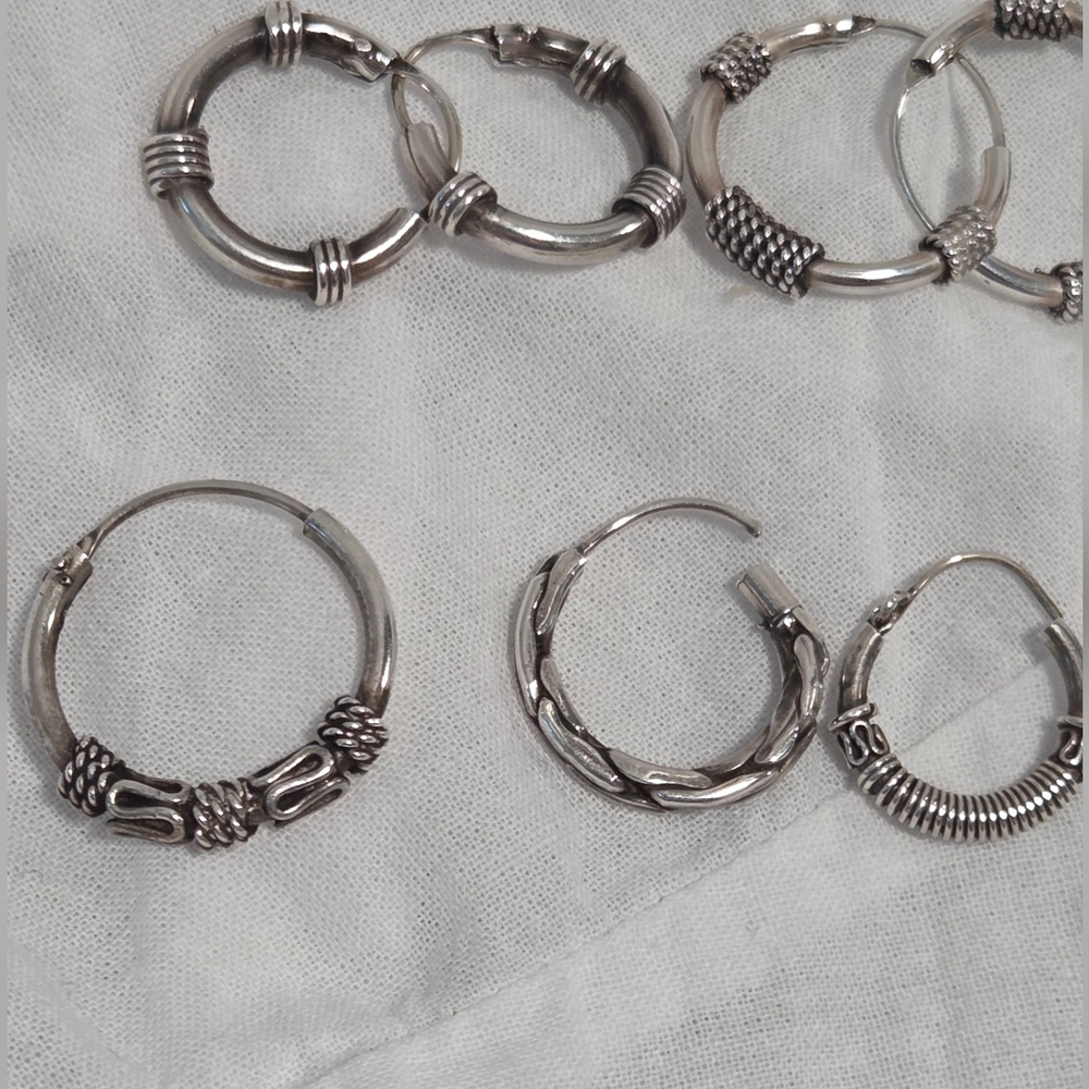 Lot Of Vintage 90s Silver Bali Hoop Earrings - Picture 2 of 5